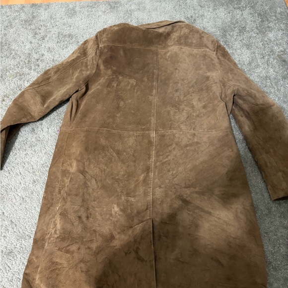 Women's Brown Suede Single-Button Trench Coat - Picture 8 of 12